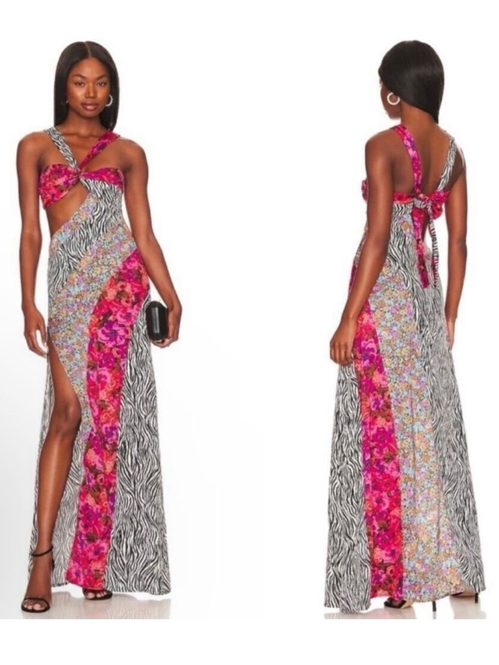 For Love & Lemons Rita Pink Floral and Zebra Panel Maxi Dress! NWT!